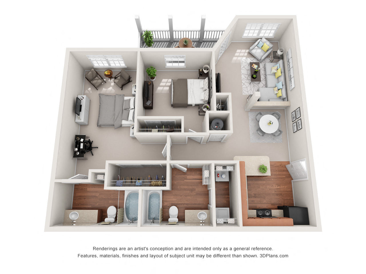 Floor plan for 2 beds, 2 baths, 1094 sqft